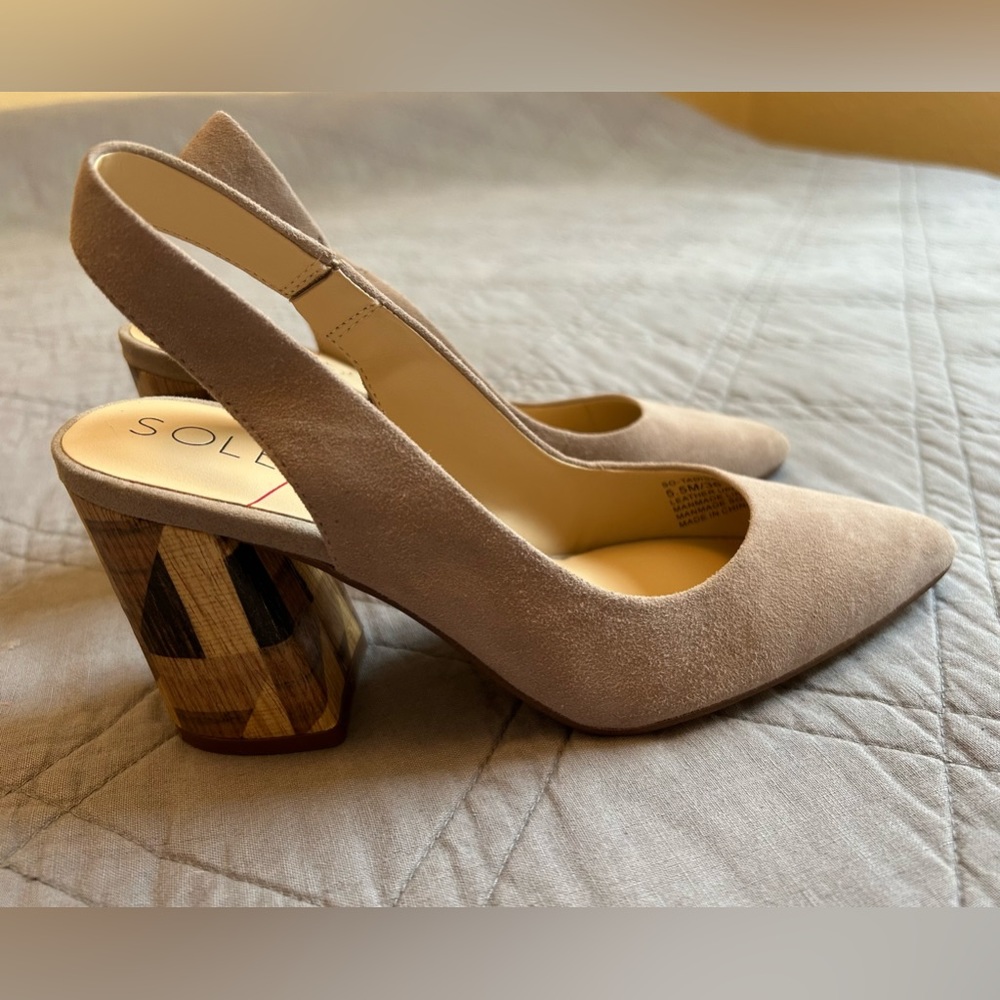 Never worn! Taupe suede block pumps. Really cute wooden block 3 inch heel!